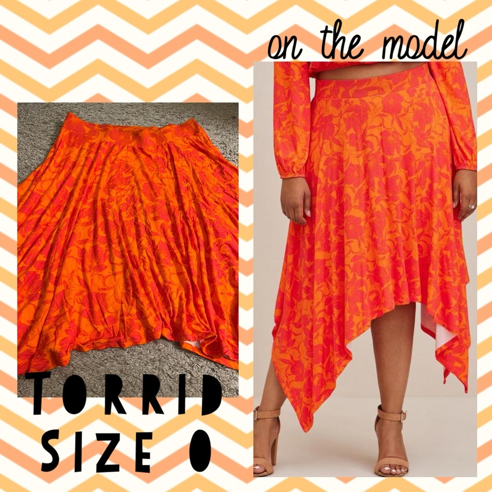 Torrid Handkerchief Hem Super Soft Floral Orange Maxi Skirt - size 0